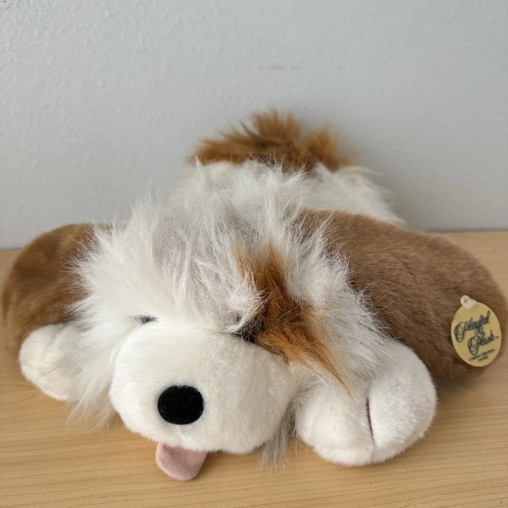 Vintage 80s‎ Large Stuffed Dog Brown White Floppy Chrisha Creation Playful Plush
